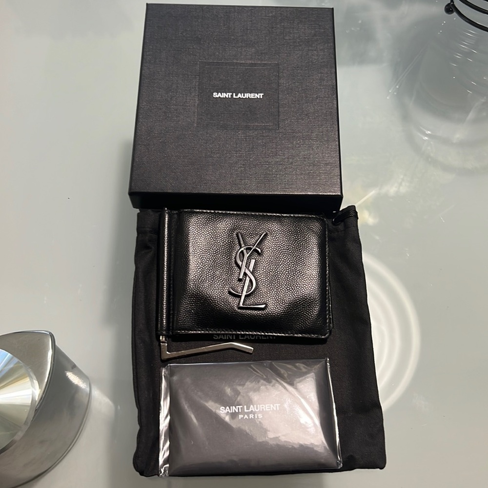 Authentic YSL Saint Laurent Black Leather Wallet great Gift Rare Money clip! - Picture 3 of 11